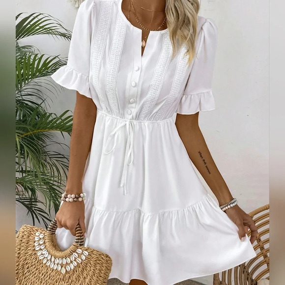 Ruffle Sleeve And Notched-Neckline Dress - Picture 6 of 6